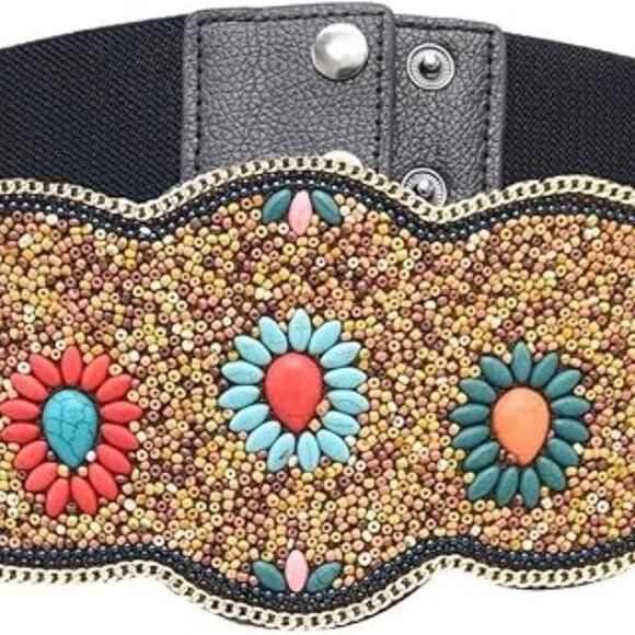 Boho Beaded Statement Belt – Handmade Embellished Waistband S/M (23" to 32") - Picture 5 of 5